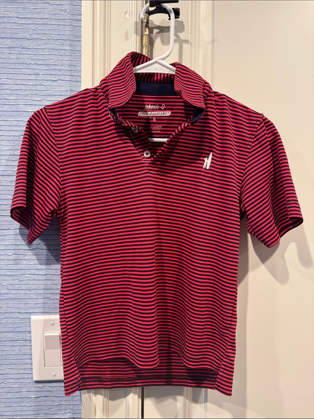 Johnnie-O Boy's Red and Navy Striped Performance Polo